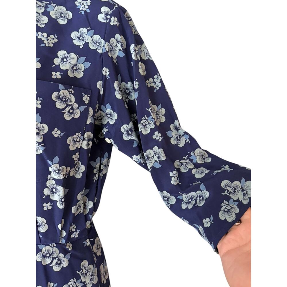 Ralph Lauren Y2K Silk Floral Midi Dress Women’s 4 Navy Button Front 3/4 Sleeve - Picture 6 of 9